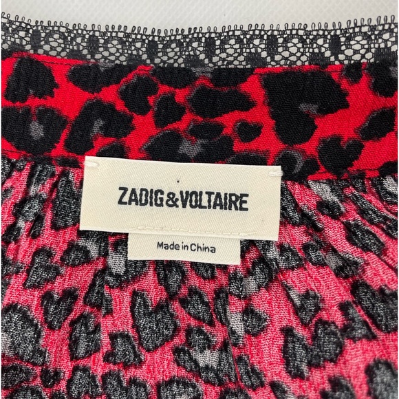 Zadig & Voltaire Red & Black Leo Print Tunic Blouse Sz S - Picture 5 of 12